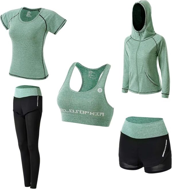 JULY'S SONG Set da donna per yoga, corsa, jogging, palestra, sport, fitness, 5 pezzi