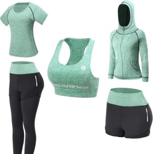 JULY'S SONG Set da donna per yoga, corsa, jogging, palestra, sport, fitness, 5 pezzi